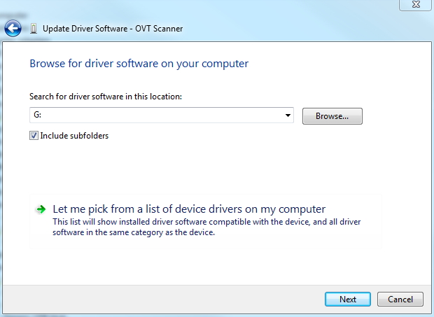Browse for driver software