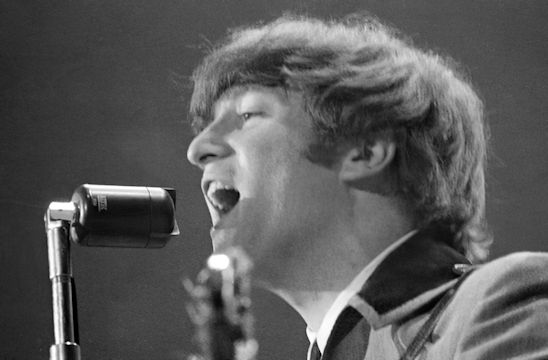 John Lennon with Altec 633 salt shaker microphone