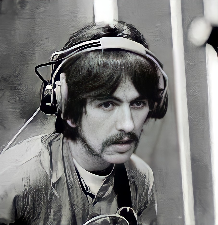 George Harrison with S.G.Brown headphones