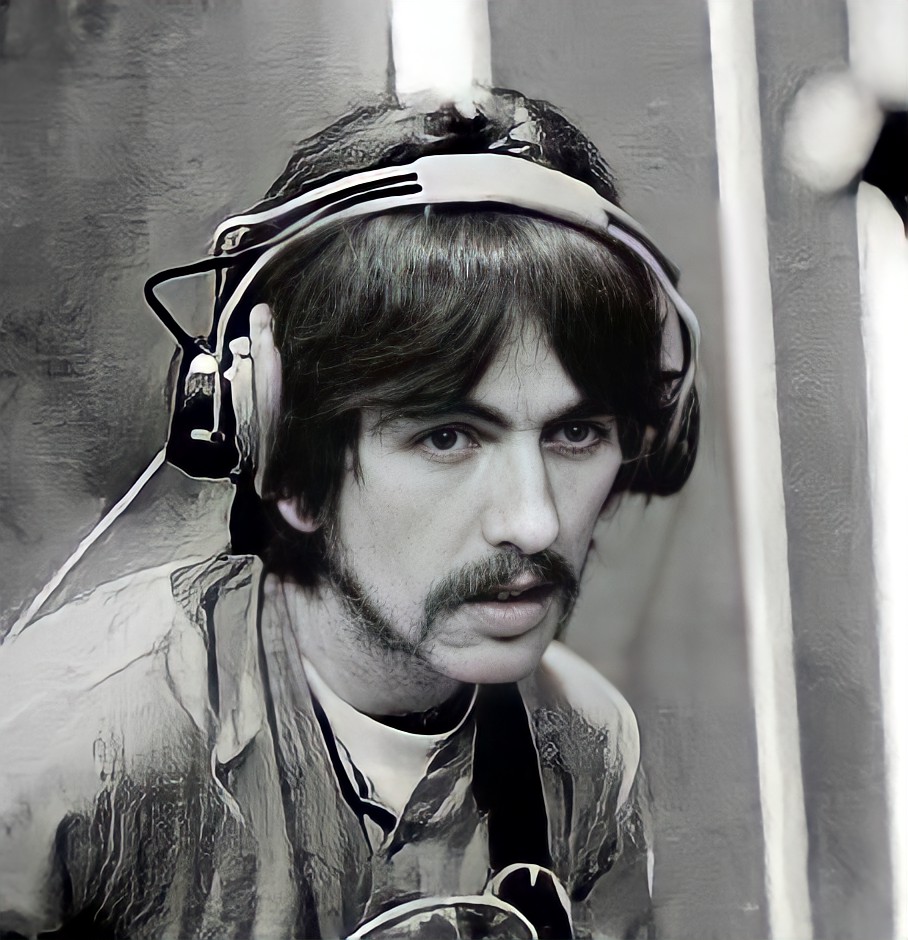 George Harrison with S.G.Brown headphones